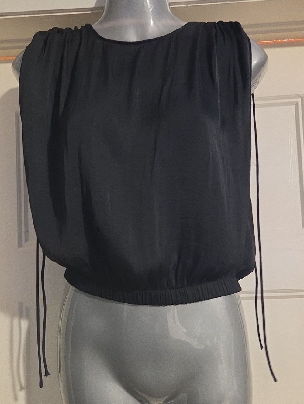 Dynamite Black Sleeveless Gathered-Neck Tank with Side Ties